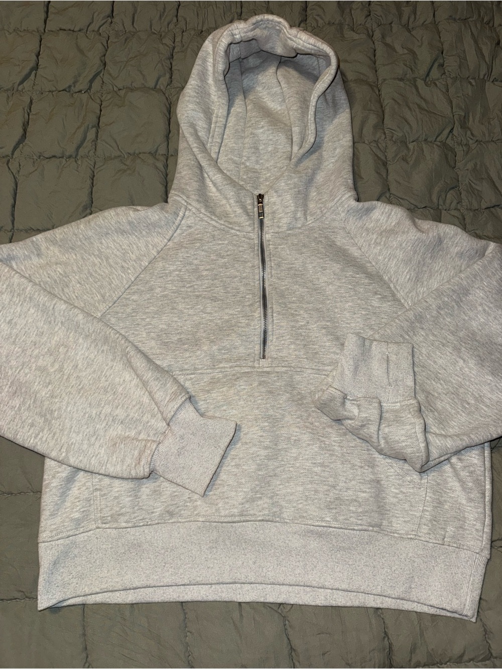 Heather Gray Half-Zip Hooded Sweatshirt Womens Large